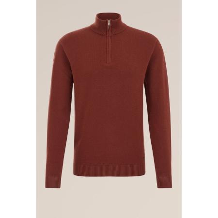 WE Fashion Heren Regular fit trui met rits - Regular fit - Roestbruin - Katoen - Maat: S
