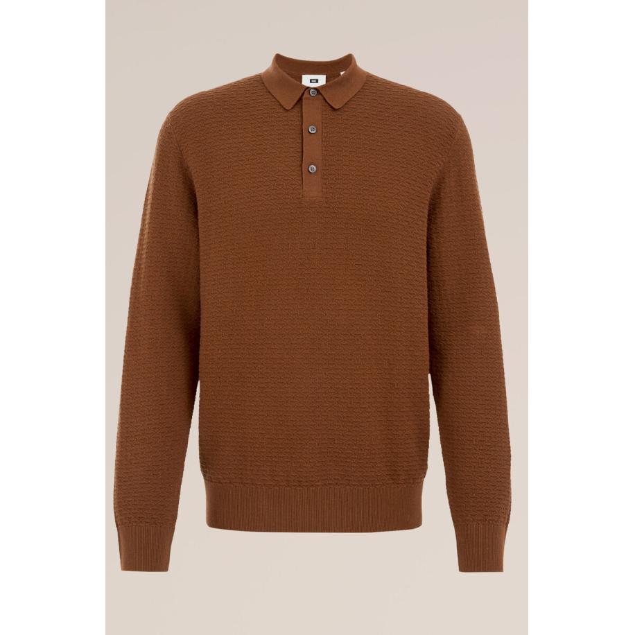 WE Fashion Heren Regular fit gebreide polo met structuur - Regular fit - Bruin - Katoen - Maat: XS Bruin