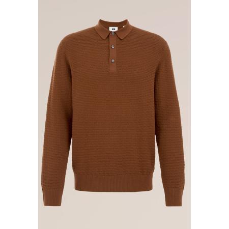 WE Fashion Heren Regular fit gebreide polo met structuur - Regular fit - Bruin - Katoen - Maat: XS