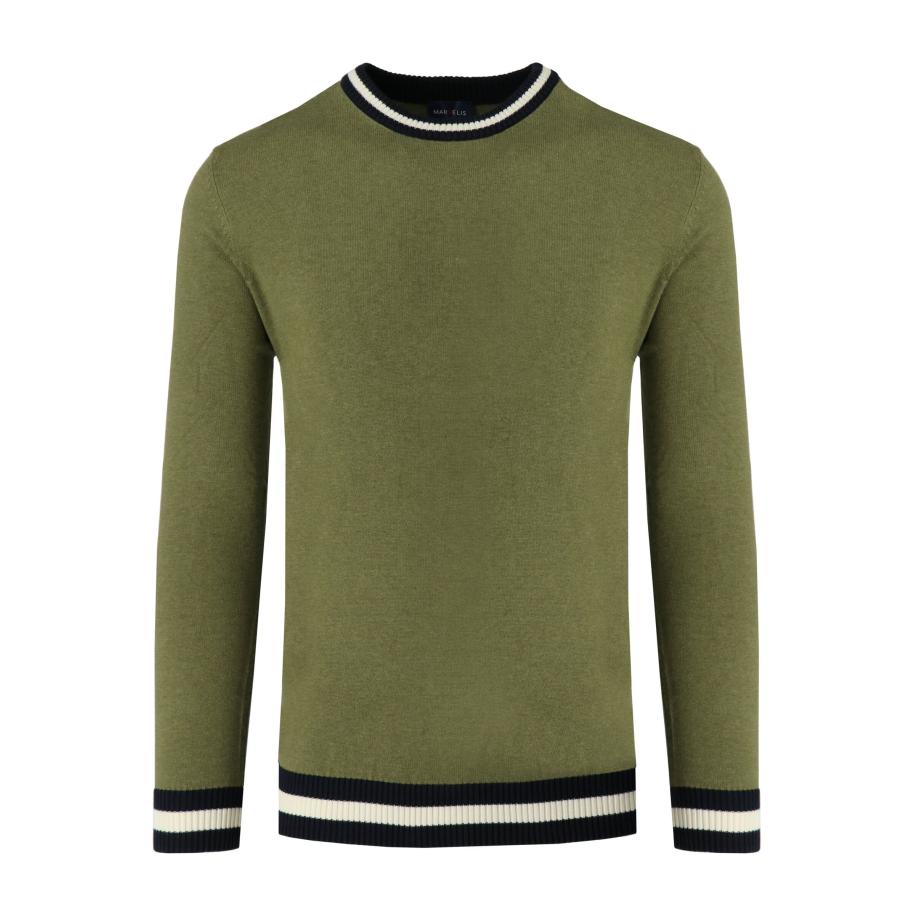 Marvelis Casual Trui ronde hals olijf, Effen Groen