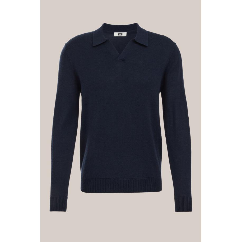 Fundamentals heren polo - Slim Fit - Donkerblauw - Merino wol - Maat: XS Blauw