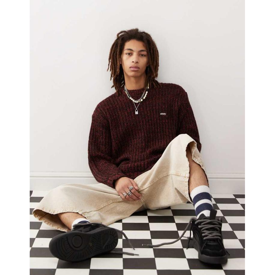 Obey - Anthony - Gebreide kabeltrui in rood Rood