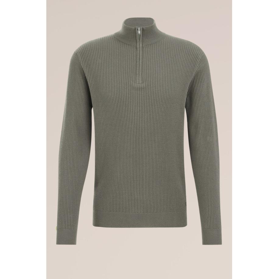 Fundamentals heren trui met rits - Legergroen - Katoen - Maat: L Groen