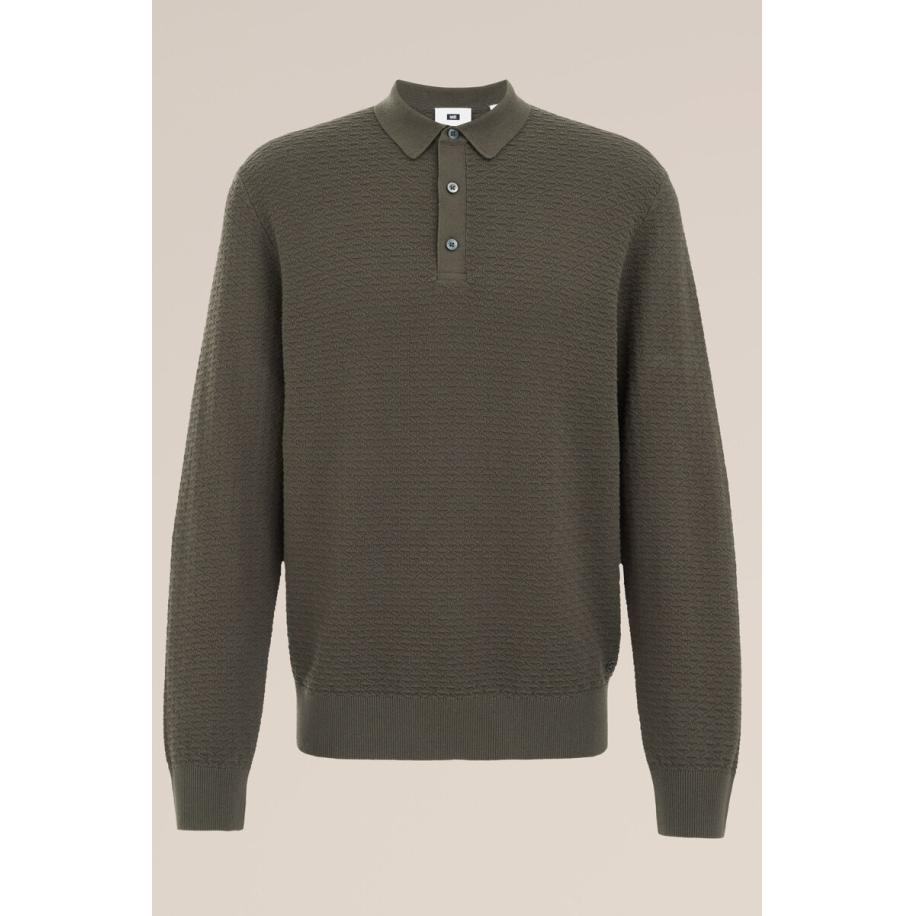 WE Fashion Heren Regular fit gebreide polo met structuur - Regular fit - Donkergroen - Katoen - Maat: XS Groen