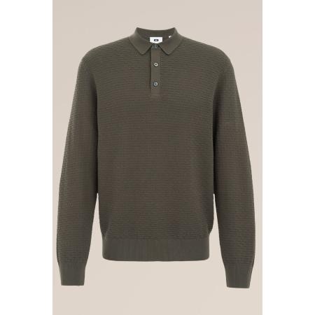 WE Fashion Heren Regular fit gebreide polo met structuur - Regular fit - Donkergroen - Katoen - Maat: XS