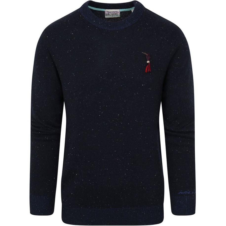 Scotch and Soda Pullover Mix Wol Gespikkeld Donkerblauw Blauw