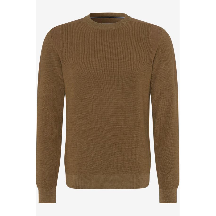 Brax Gebreide trui ronde halskameel, Effen Bruin