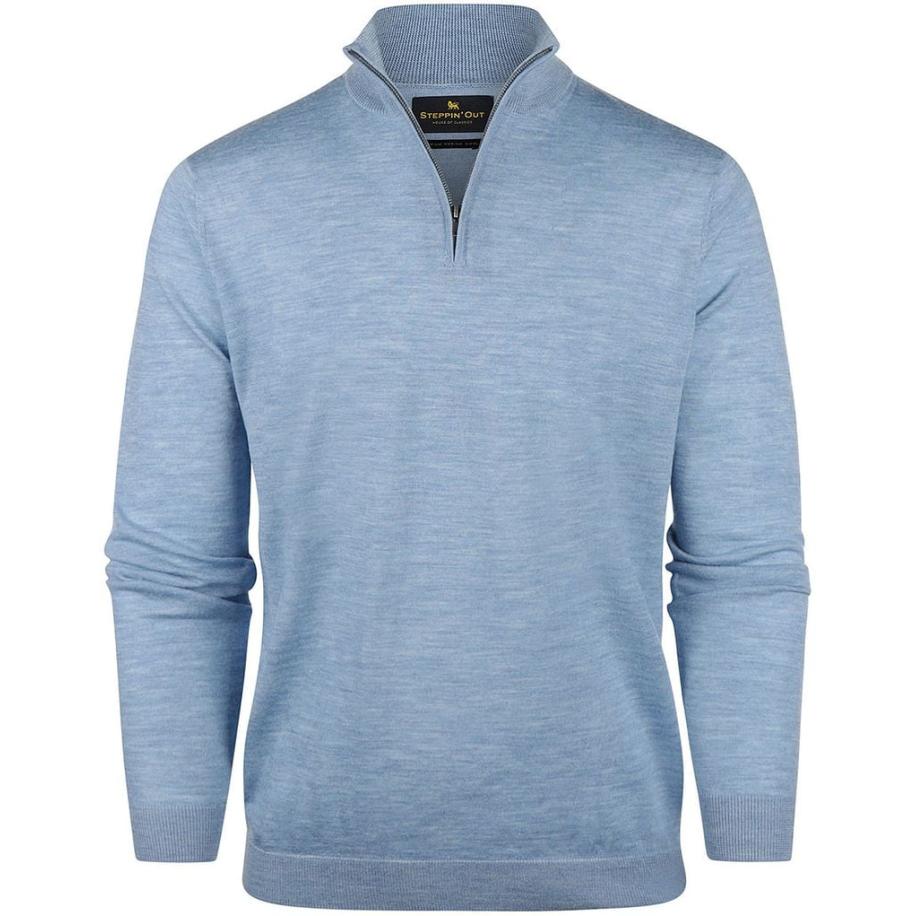 Steppin' Out Half Zip Trui Merinowol Sky Blue Blauw
