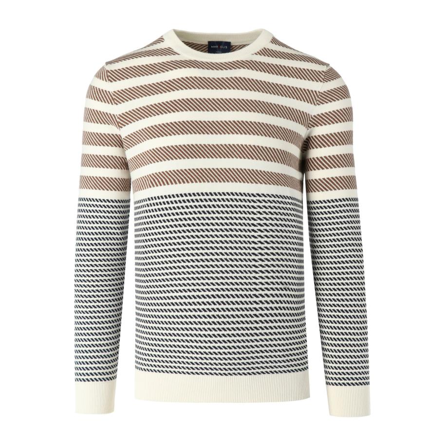 Marvelis Casual Trui ronde hals ecru, Horizontale strepen Wit