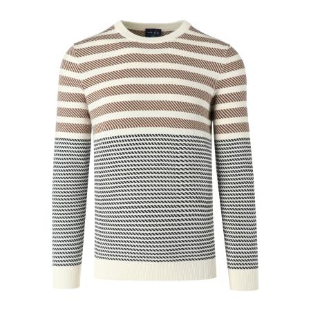 Marvelis Casual Trui ronde hals ecru, Horizontale strepen