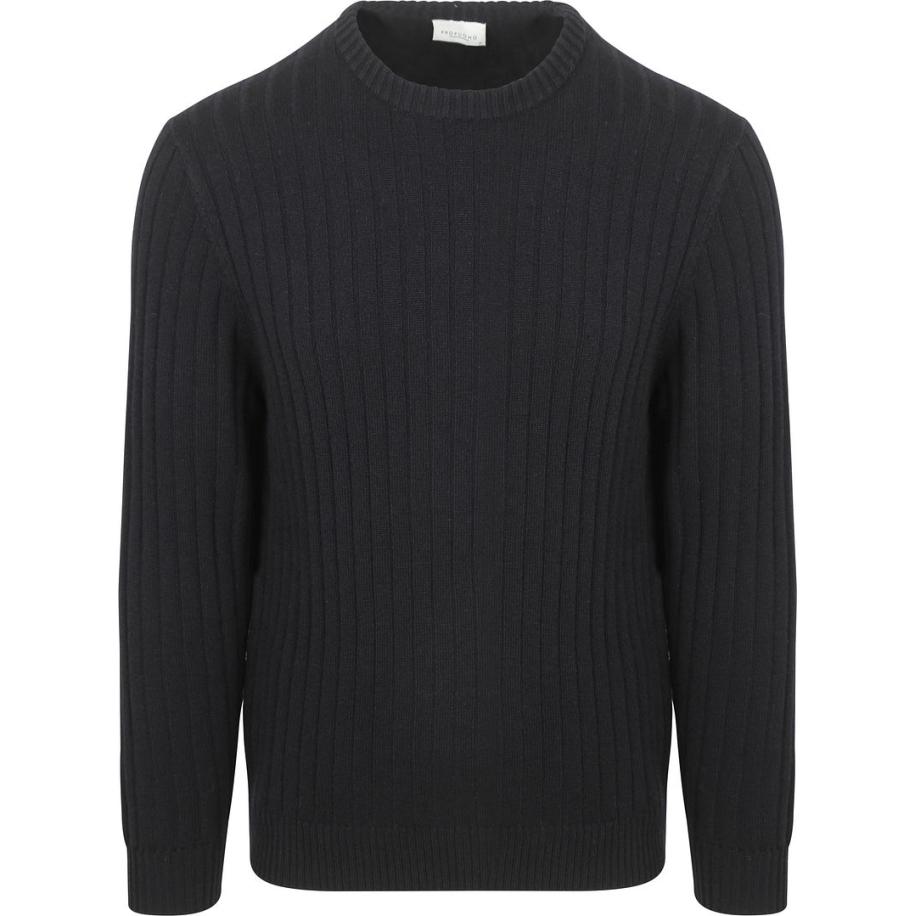 Profuomo Pullover Rib Wol Blend Navy Blauw