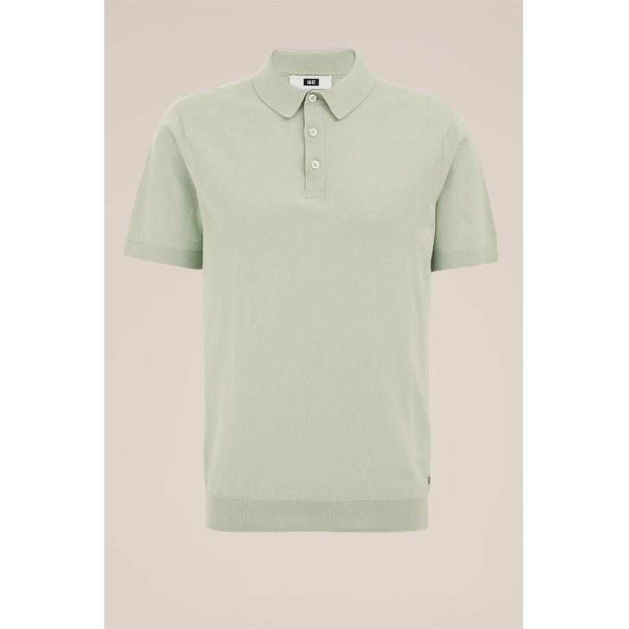 WE Fashion Heren Regular fit fijngebreide polo - Regular fit - Pastelgroen - Katoen - Maat: XS Groen