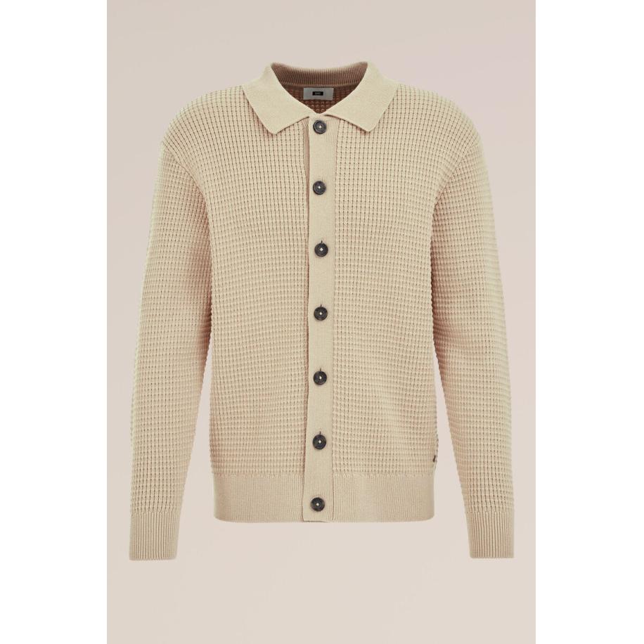 Fundamentals heren gebreid vest met structuur - Beige - Katoen - Maat: XXXL Bruin