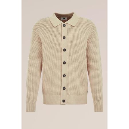 Fundamentals heren gebreid vest met structuur - Beige - Katoen - Maat: XXXL