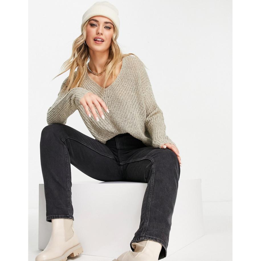 JDY Lichtgewicht trui met V-hals in beige-Neutraal Multicolor