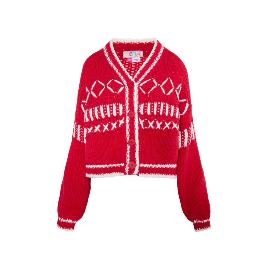 IZIA IZIA Gebreid vest Eyota rood / wit -