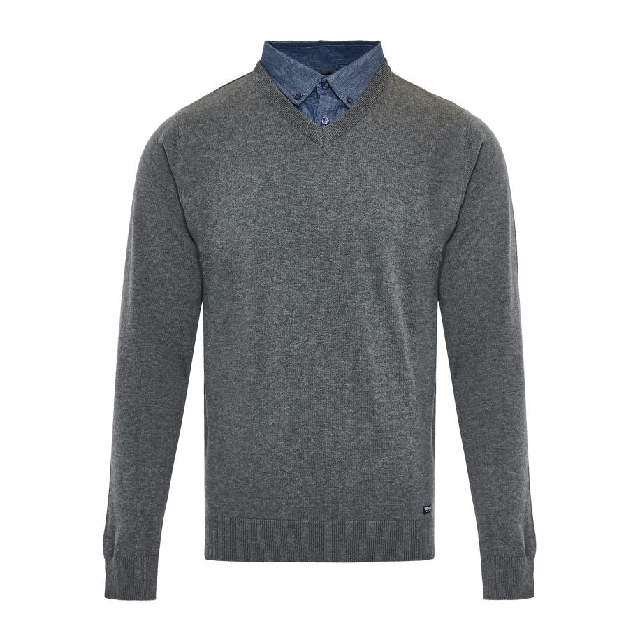 Threadbare Threadbare Trui Panda blauw / grijs gemêleerd -