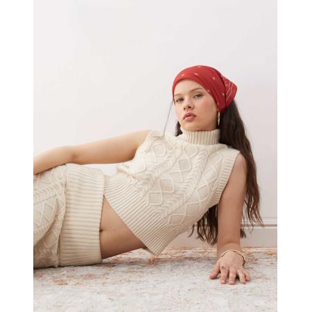 COLLUSION Gebreide top met kabels in ecru, deel van co-ord set-Wit