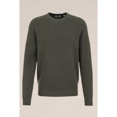 WE Fashion Heren Gebreide trui met structuur - Slim Fit - Legergroen - Katoen - Maat: M