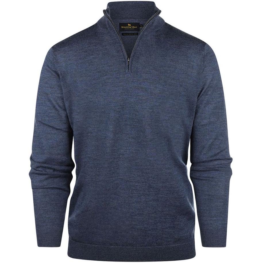 Steppin' Out Half Zip Trui Merinowol Indigo Blauw Blauw