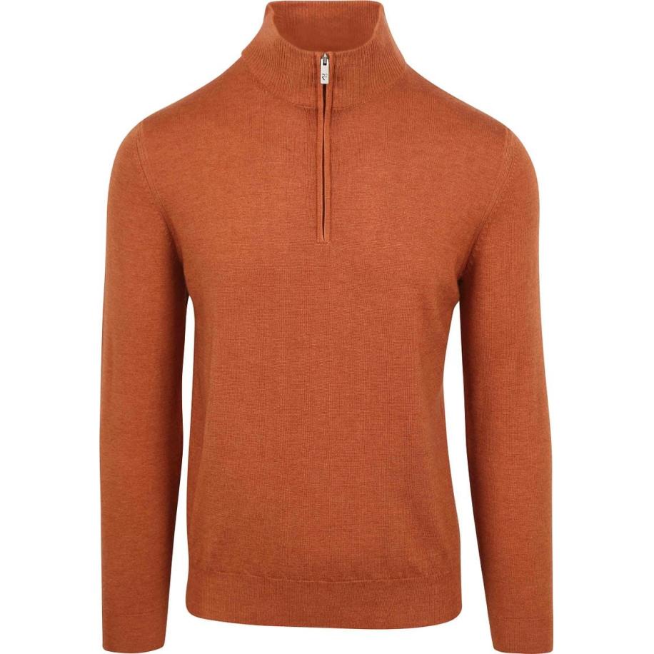 R2 Half Zip Trui Merino Wol Brique Oranje