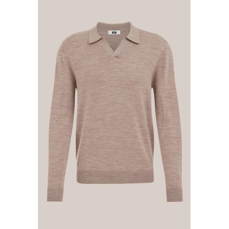 Fundamentals heren polo - Slim Fit - Lichtbruin - Merino wol - Maat: L Bruin