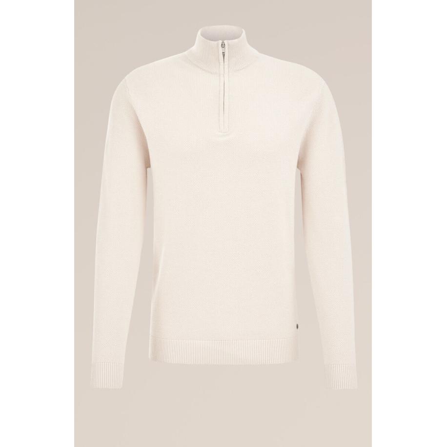WE Fashion Heren Regular fit trui met rits - Regular fit - Gebroken wit - Katoen - Maat: M Wit