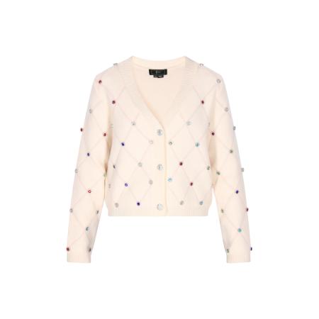 Faina faina Gebreid vest lichtblauw / rood / transparant / wolwit