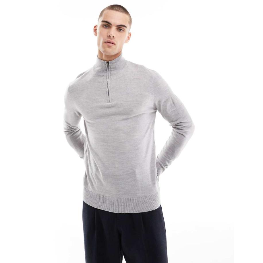 French Connection - Zachte trui met korte rits in lichtgrijs Grijs