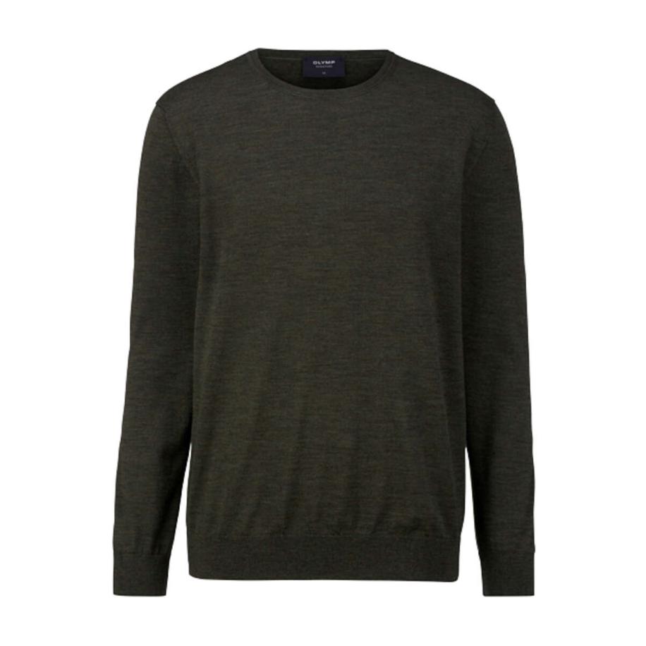 OLYMP SIGNATURE Soft Business Trui ronde hals olijf, Effen Groen