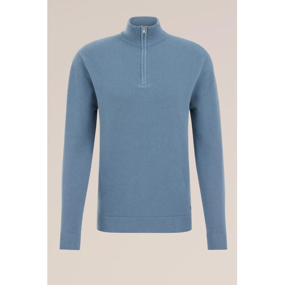WE Fashion Heren Regular fit trui met rits - Regular fit - Lichtblauw - Katoen - Maat: XS Blauw