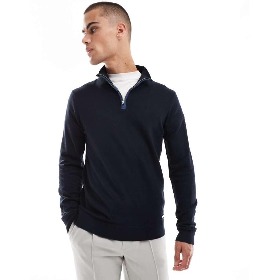 Threadbare - Trui met rits in marineblauw Blauw