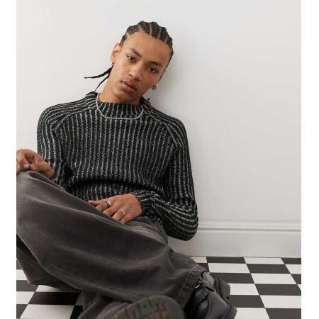 Reclaimed Vintage - Trui met lange mouwen en ribbels in tweekleurig zwart