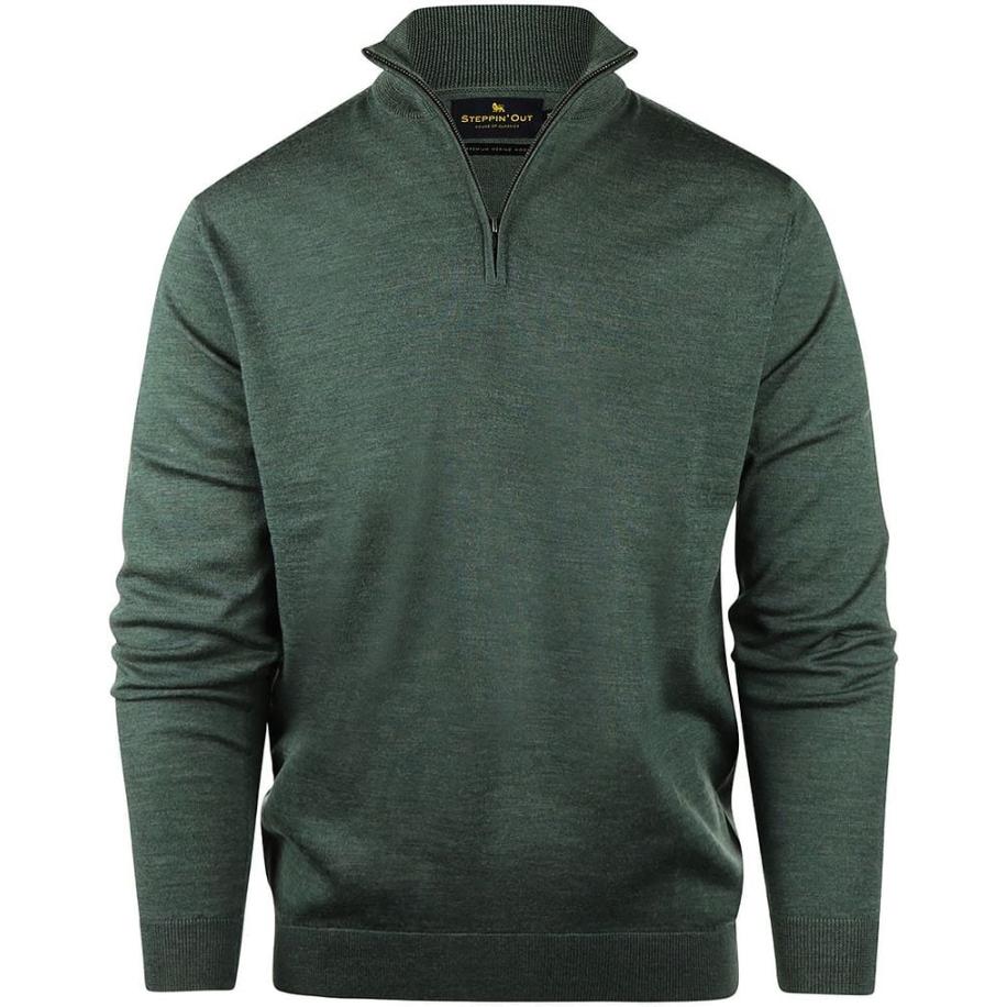 Steppin' Out Half Zip Trui Merinowol Sage Groen Groen