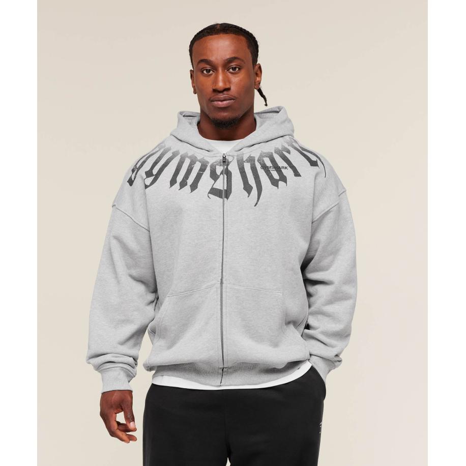Gymshark Fade Graphic Zip Up Hoodie Light Grey Core Marl Grijs