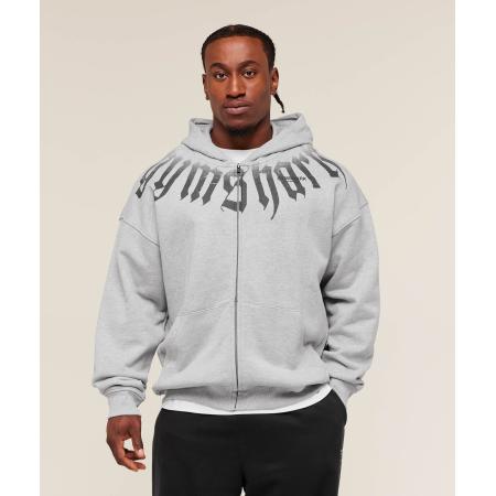 Gymshark Fade Graphic Zip Up Hoodie Light Grey Core Marl
