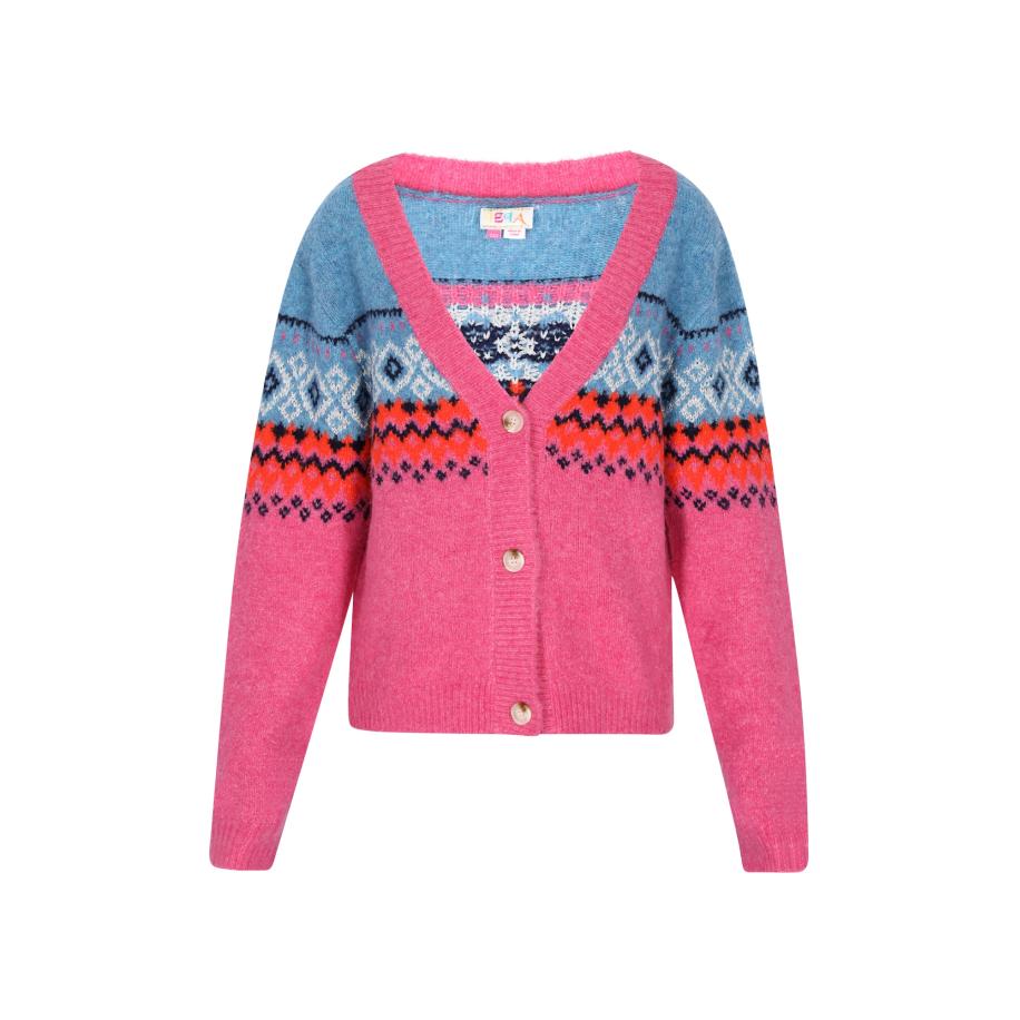 IZIA IZIA Gebreid vest blauw / navy / fuchsia / rood / wit -