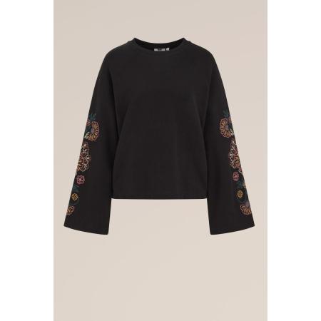WE Fashion Dames Sweater met embroideries - Regular fit - Zwart - Katoen - Maat: M