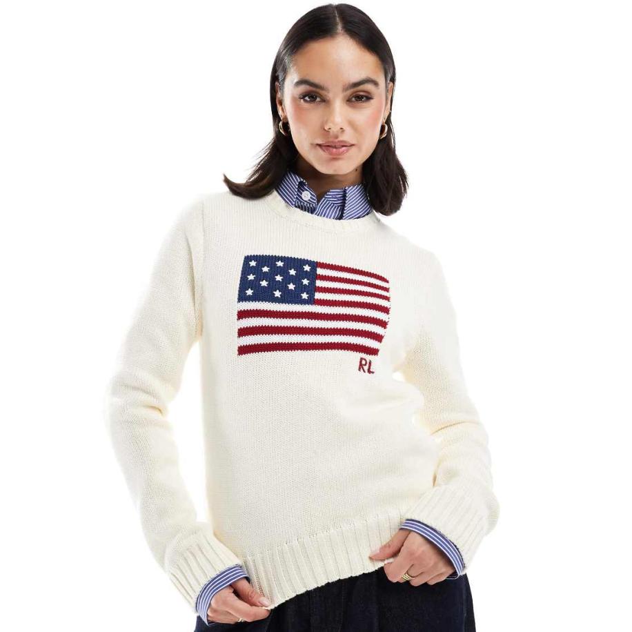 Polo Ralph Lauren Gebreide trui met vlag in crème-Wit Wit