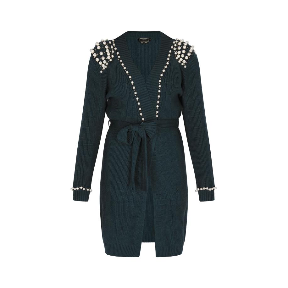 Faina faina Gebreid vest donkergroen / zilver / parelwit -