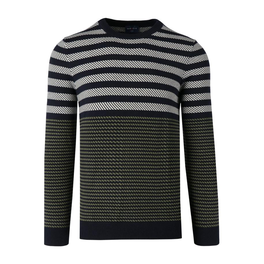Marvelis Casual Trui ronde hals marine, Horizontale strepen Blauw