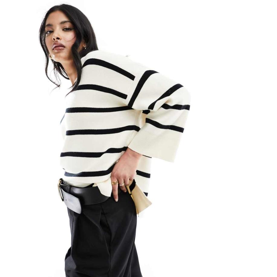 Vero Moda Superzachte trui met V-hals en strepen in wit en zwart Wit