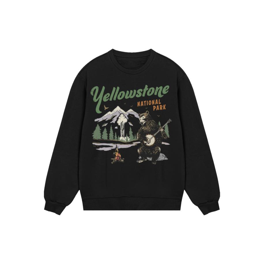 F4NT4STIC F4NT4STIC Sweatshirt US National Parks Yellowstone Bear Playing Banjo groen / zwart / wit -