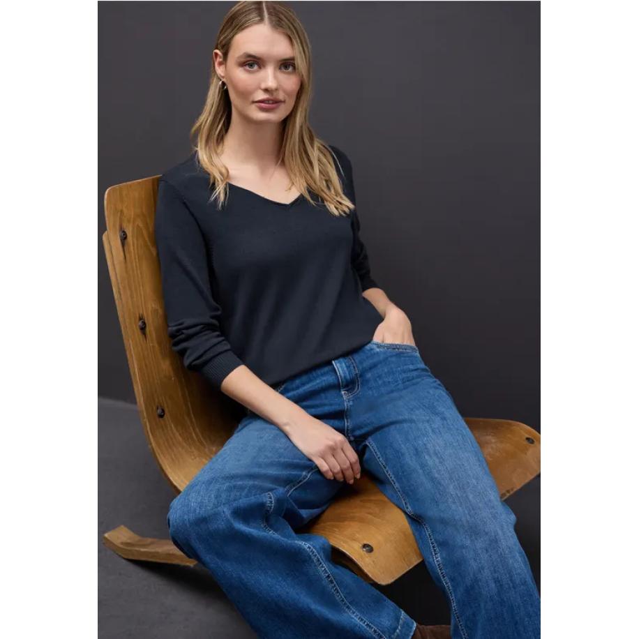 Street One Trui met V-hals Blauw