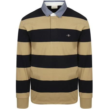 Gant Heavy Rugger Shield Longsleeve Polo Streep Navy Beige
