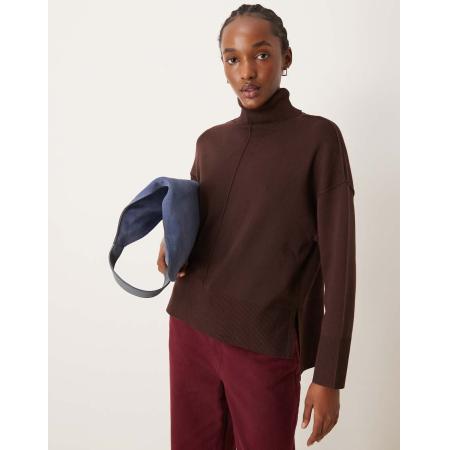 VILA Oversized trui met hoge hals en naaddetail in chocoladebruin-Brown