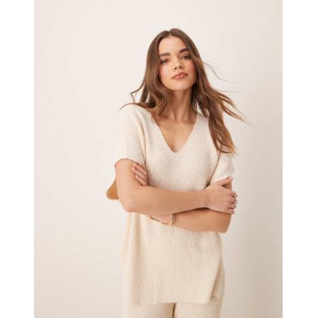Pretty Lavish Ribgebreide oversized top in crème, deel van co-ord set-Wit