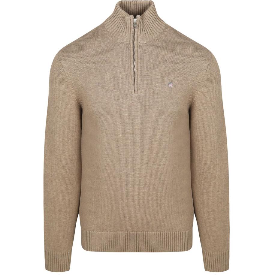 Gant Half Zip Pullover Beige Bruin