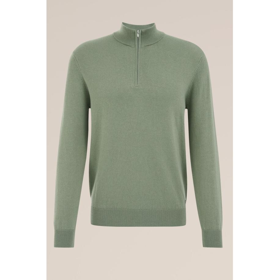 Fundamentals heren trui met rits - Mosgroen - Katoen - Maat: S Groen