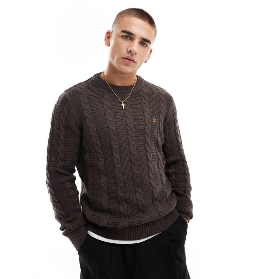 Farah - Mendon - Gebreide kabeltrui in bruin Bruin